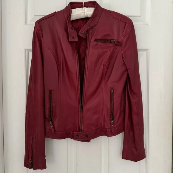 Vera Pelle Red Leather Jacket with Stand-Up Collar size 40 - Picture 3 of 9